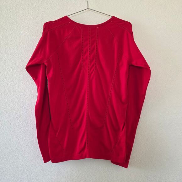 Athleta Long Sleeve Perforated Activewear Top Womens Large Red Nylon Workout - Picture 6 of 7